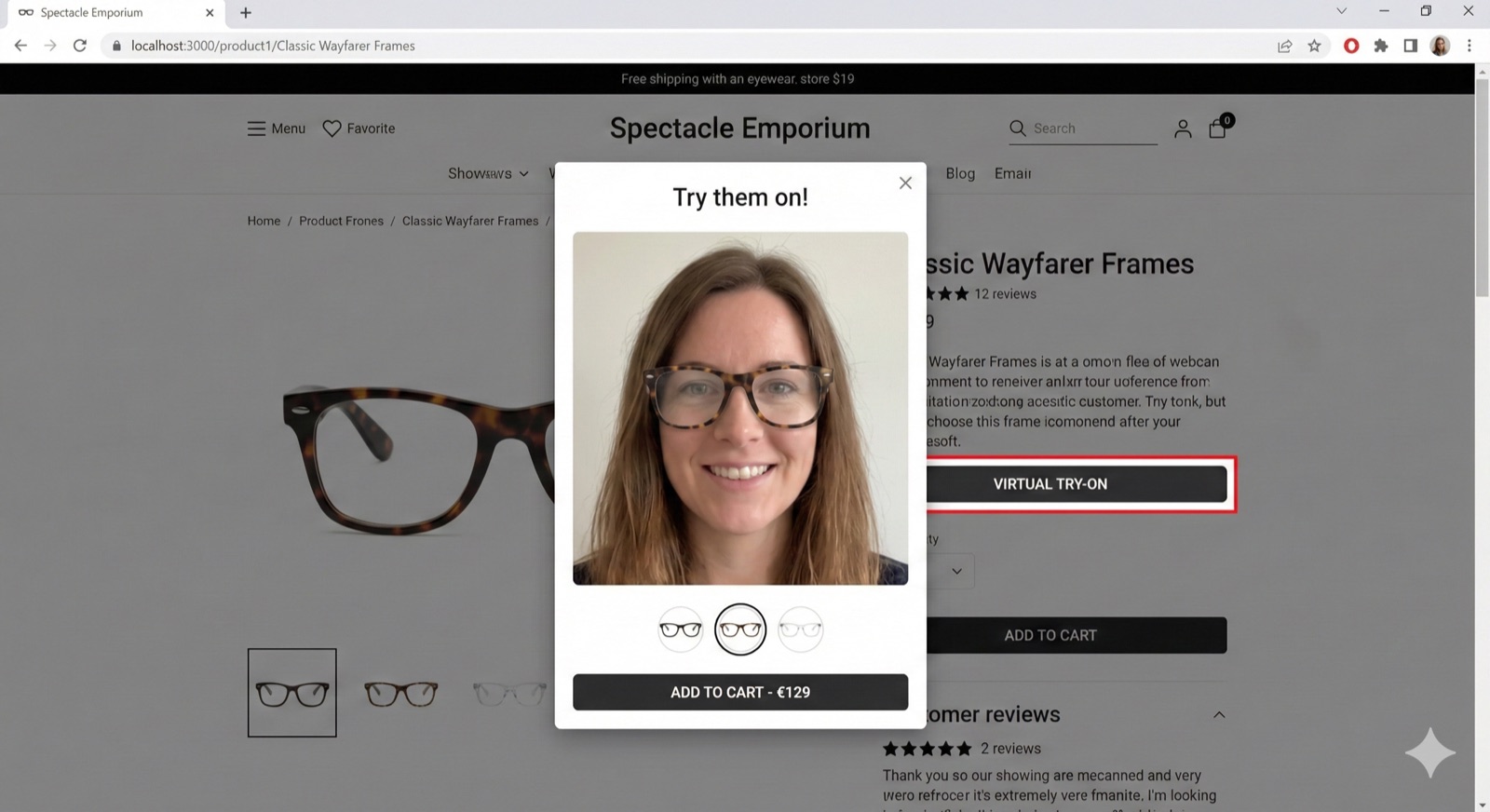 Capture d'écran de l'application d'essayage virtuel 2